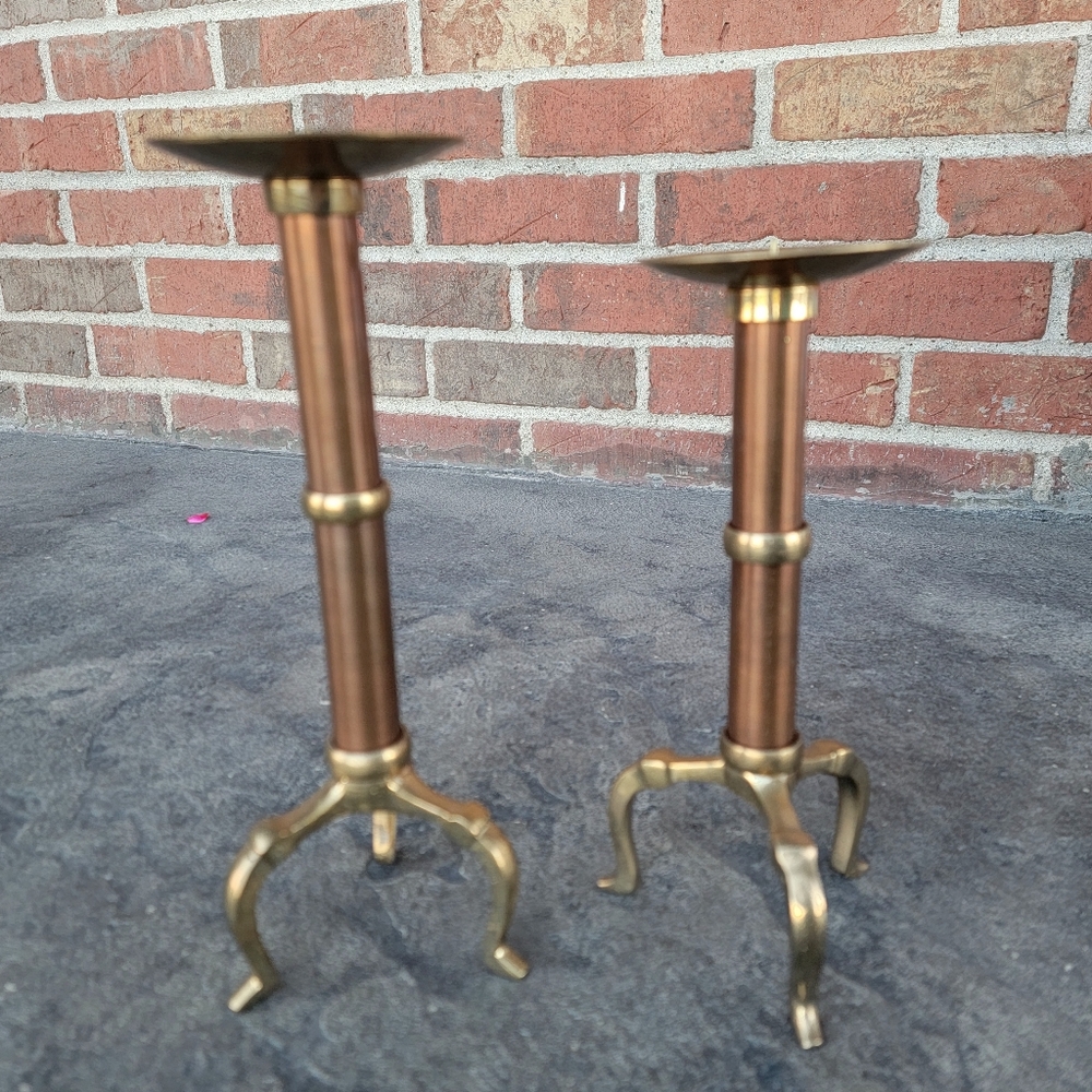 Vintage Copper and Brass Candleholder Set Century Distinctive GIfts